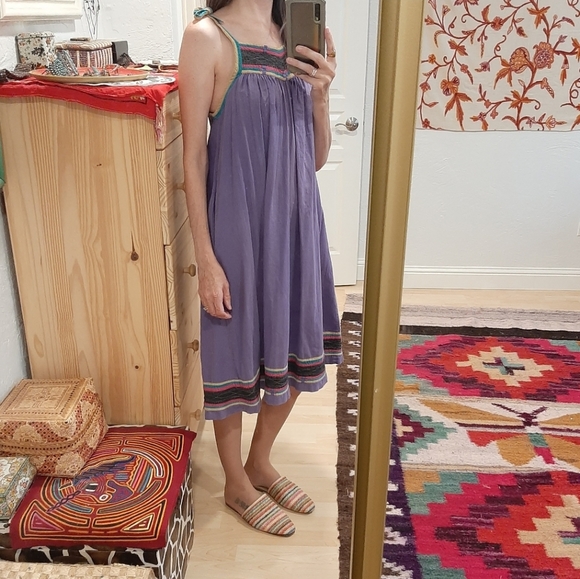 RARE Vintage 1970s S. Kumar Indian Cotton Smock Sun Dress XS/S - Picture 3 of 13